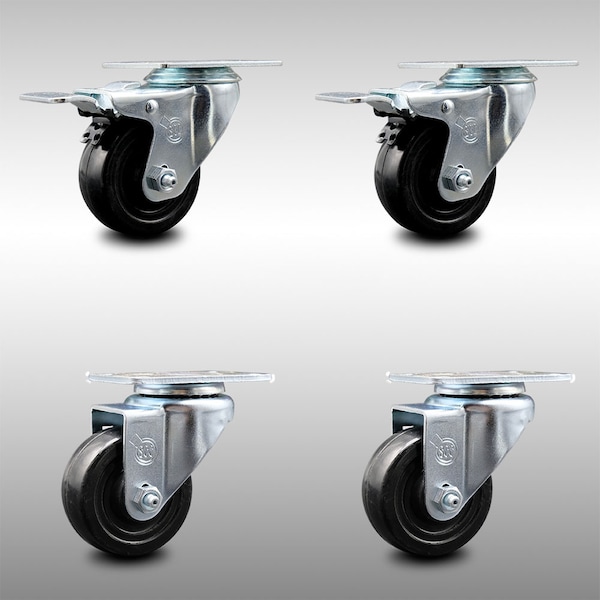 Service Caster 3 Inch SS Hard Rubber Wheel Swivel Top Plate Caster Total Lock Brakes SCC, 2PK SCC-SSTTL20S314-HRS-2-S-2 - main